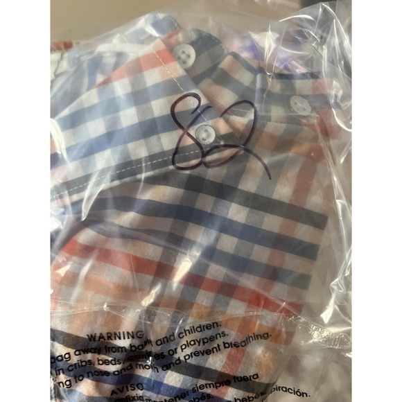 Wrangler Shirt Boys Large Orange Blue Plaid Slim Fit Short Sleeve‎ Button Down - Picture 8 of 8